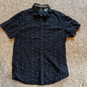 Men's Black Short-Sleeve Button-Down Shirt with Anchor Pattern